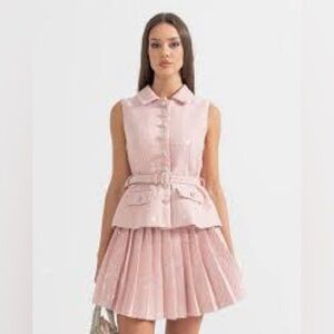 Self-Portrait Pink Tweed Sequin Collar Top